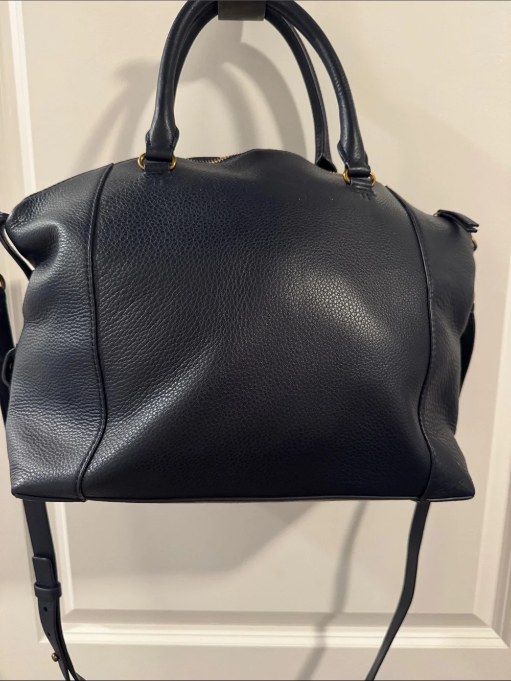 Tory Burch Navy Leather Satchel with Gold Tassel Charm